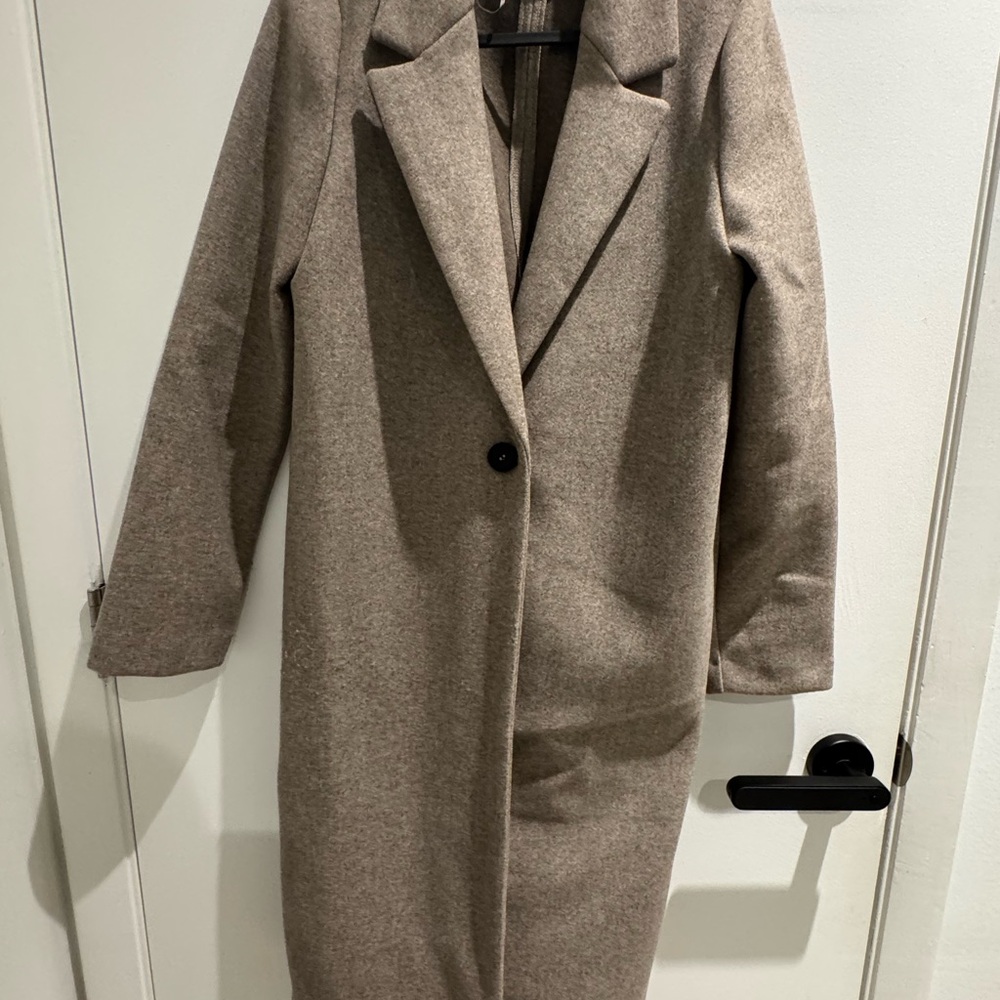 Zara Taupe Single-Breasted Long Coat - Picture 5 of 5